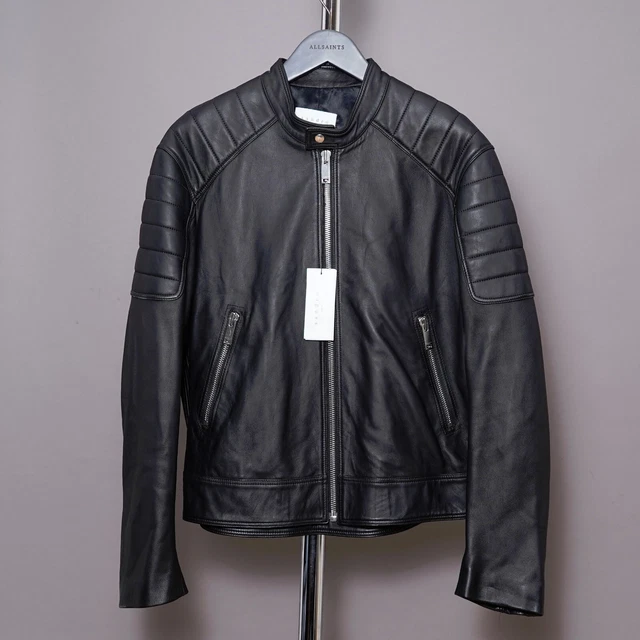 SANDRO LEATHER JACKET Mens Black Biker Bomber Celebrity Paris Rock Moto ...