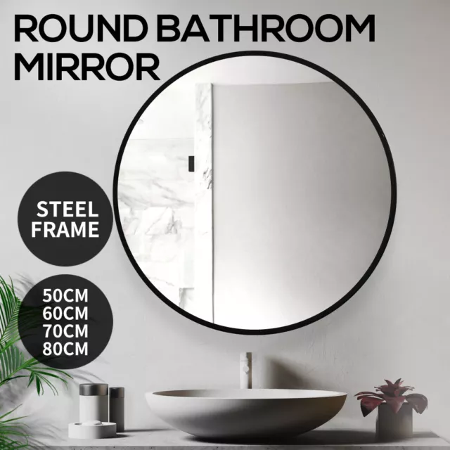 Wall Mirrors Bathroom Round Makeup Shave Shaving Framed Mirror 50/60/70/80CM