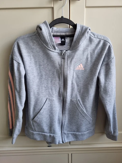 Giacca con cappuccio Adidas taglia 11-12 anni grigio e rosa 3 righe per ragazza