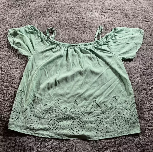 Torrid Shirt Womens Size 1X Green Challis Eyelet Border Top Flounce Boho Flowy