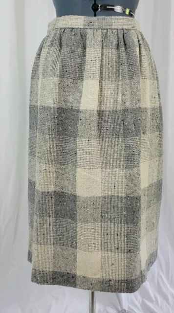 Vintage Sweet Suit Grey & Creamy White Plaid Wool Skirt with Lining Size 8