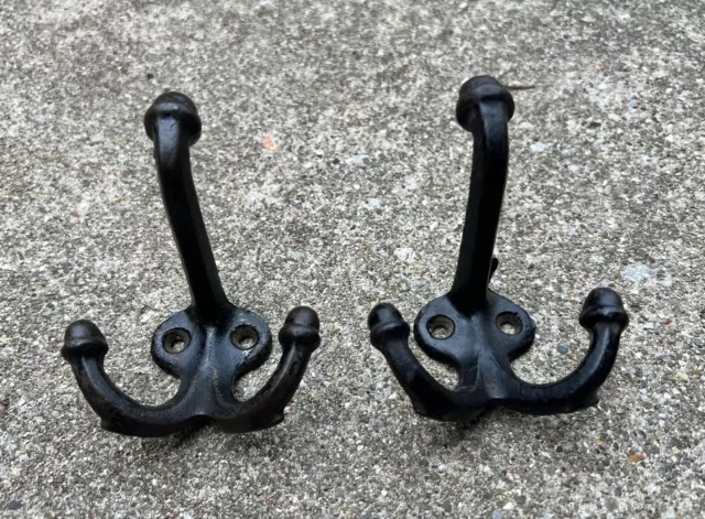 Lot of 2 Salvaged Antique Vintage Cast Iron Acorn Tip Coat Hooks