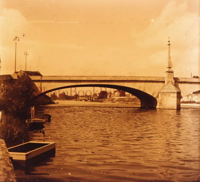 FRANCE Compiègne Oise Nouveau Pont c1940 Photo Plaque de verre Stereo Vintage 