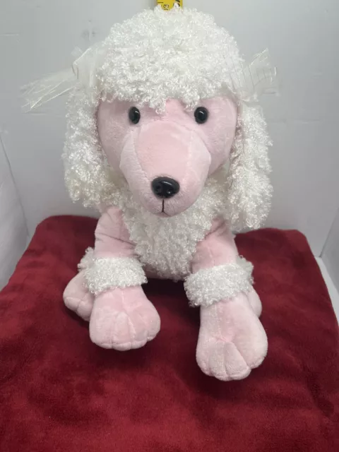 White & Pink Curly Poodle Puppy Dog Plush  Stuffed Animal TOY Puppy 13"