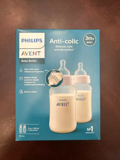 2 Pack Philips AVENT Anti-Colic Baby Bottles, 11oz, Clear, Flow 3