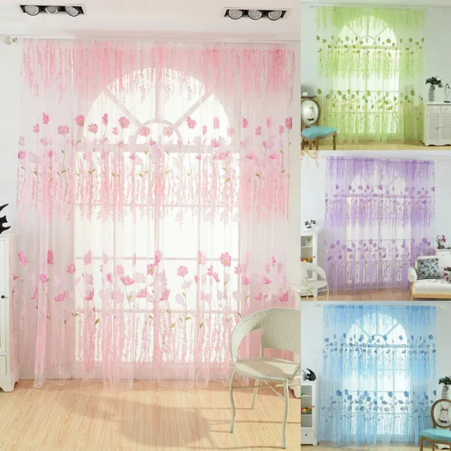 Floral Tulle Window Curtain Sheer Panel Voile Room Door Divider Valance Drape US