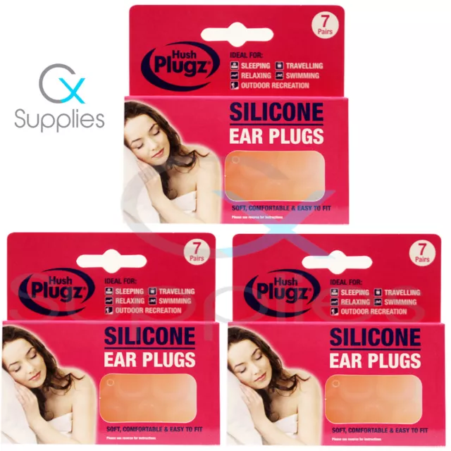 3 X 7 - HUSH PLUGZ SILICONE EAR PLUGS ⭐MULTIBUY⭐Earplugs Sleep Noise UK STOCK