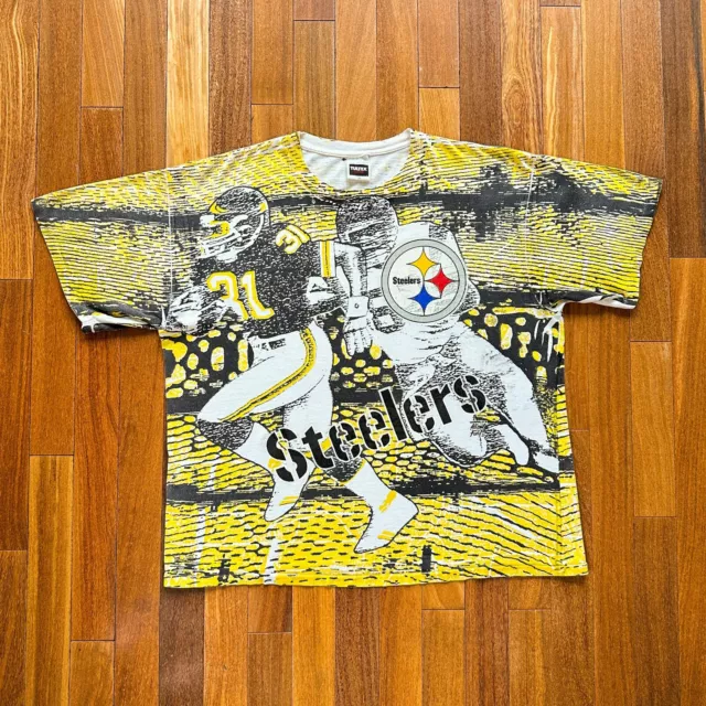 VINTAGE PITTSBURGH STEELERS Nfl Warfields All Over Print Illustrated T ...