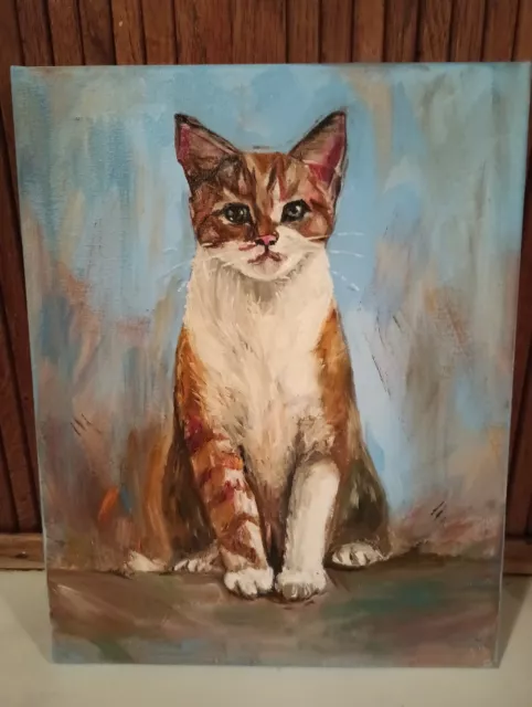 Cute Kitty Cat Kitten Tribute Oil Painting 14x11!!!