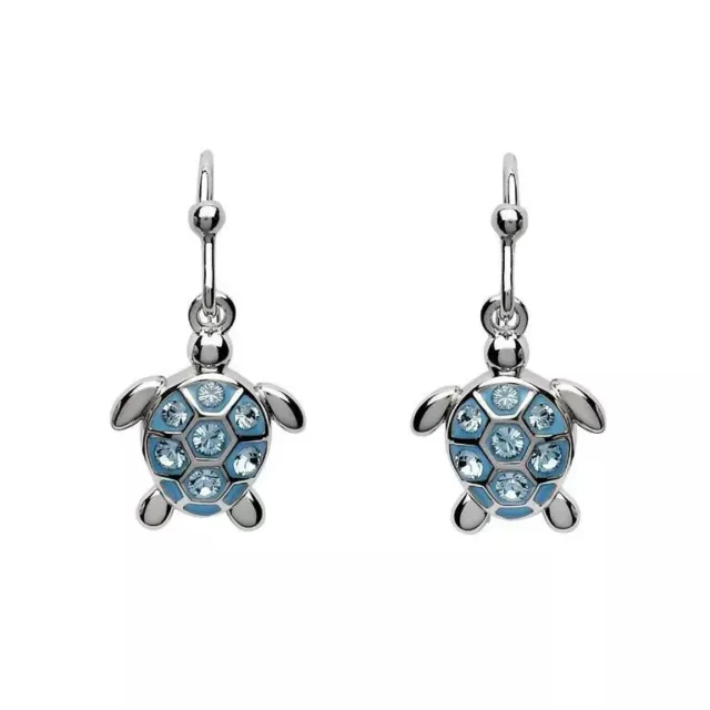 Drop Turtle Earrings with Blue Crystals - Swarovski - New in Box with Gift Bag