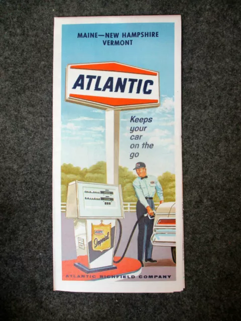 Vintage ATLANTIC Imperial ME-NH-VT Highway Road Gas Station Travel Map 1967