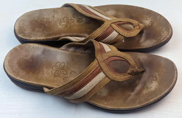 Merrell Brown Slip On Thong Flip Flops Brown Leather Womens Size 8