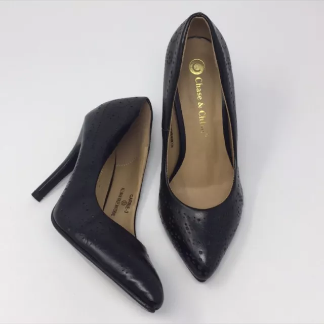 Chase & Chloe Carrie Black Heels Sz 5.5 Pumps Career Office Pointed Toe Lasercut