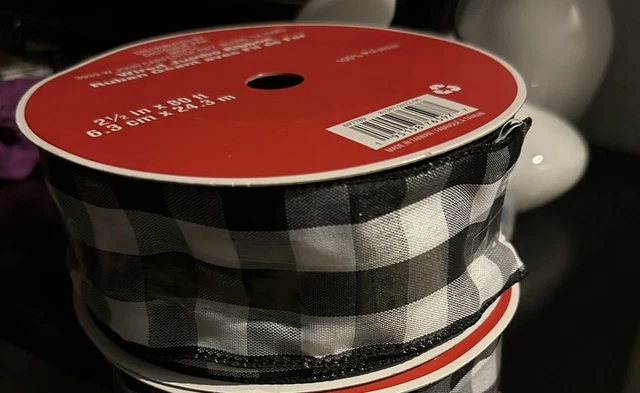 NUEVO - 2,5" x 80' Celebrate Buffalo Cuadros Cinta Jumbo con Cable, Blanco y Negro