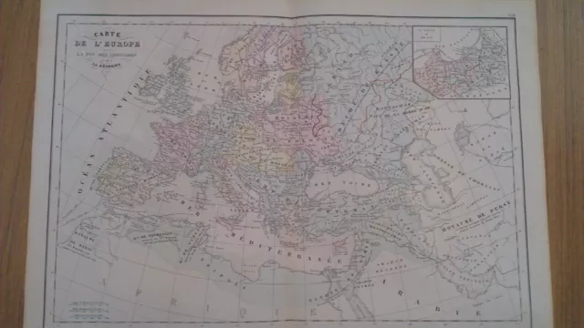 Genuine Hand Colored Map of Europe end of the Crusades Atlas Delamarche 1897