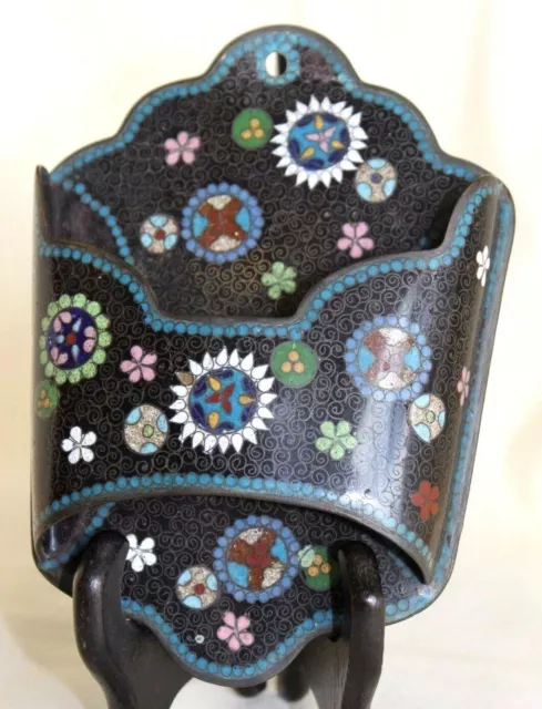 Very Unusual Antique Cloisonné Wall Hanging Letter Pocket Or Slipper Holder