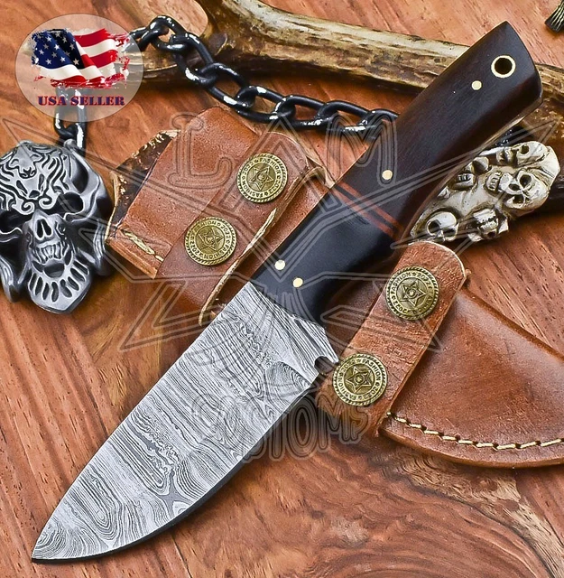Hand Crafted Skinner Knife Damascus Walnut Wood Wooden Bolster Hiking Closeout