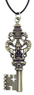 Gothic Style Skeleton Key 2 1/4" Oxidized Silver Pendant on Cord Chain Necklace