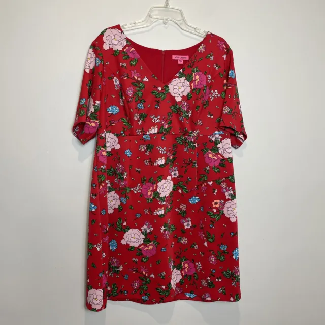 Betsey Johnson Stretch Red Floral Short Sleeve Dress Plus Size 18W