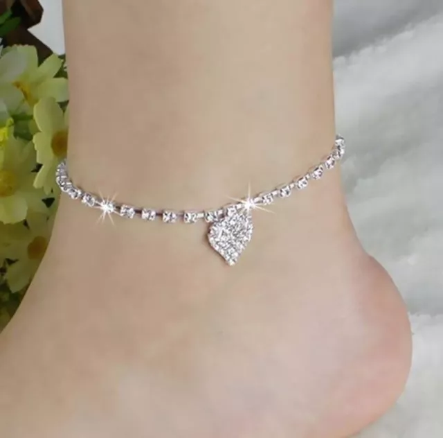 3Ct Coupe Ronde Véritable Moissanite Femme Breloque Cœur Jambe Bracelet 14K Or