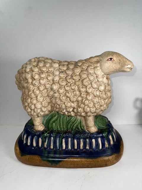 Vintage Italian Large Majolica Style Sheep Figurine Cottage Core Country Decor