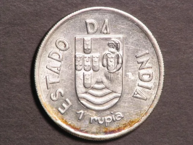 PORTUGUESE-INDIA 1935 1 Rupia Silver AU-UNC