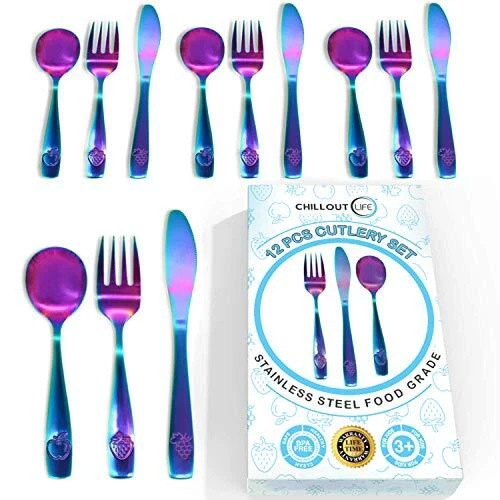 12 Piece Stainless Steel Kids Silverware Set - Child and Toddler Safe Flatwar...
