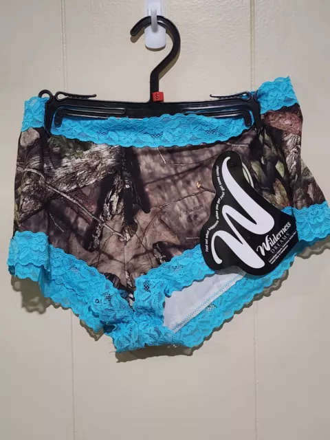 Mossy Oak Country Camo Lace Boyshort Panties, Aqua Boy Shorts