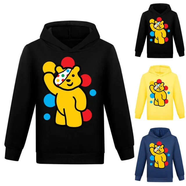 Pudsey Bear Children in Need Dotted Hoodie Kids Hooded Sweatshirts Pullover Tops