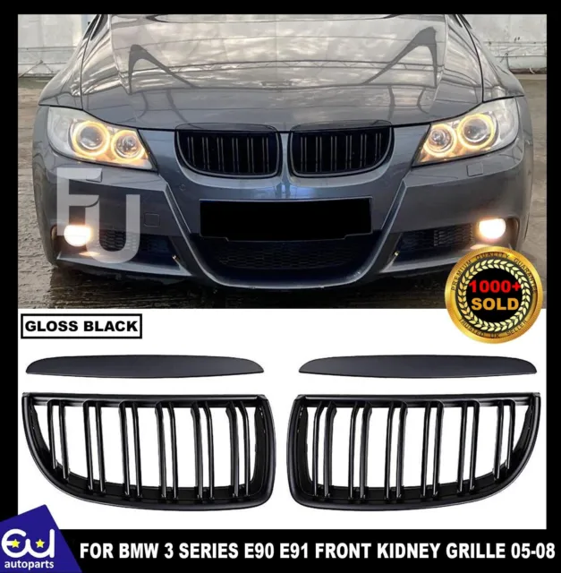 FOR BMW 3 Series E90 E91 Dual Slat Front Kidney Grille Grill 2005-2008  Gloss Blk £17.99 - PicClick UK