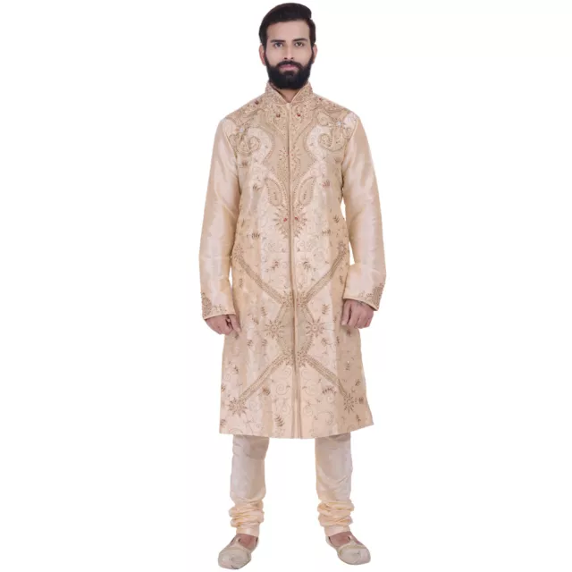 2pz abito etnico uomo indiano Bollywood oro Kurta Sherwani (spedizione in tutto il mondo)