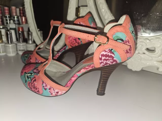 SIZE 3 RUBY Shoo Polly Coral Pink Blue Floral Flower Strap Heels 20.00 PicClick UK