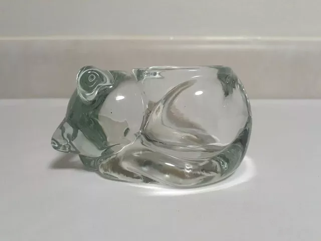 Vintage Indiana Glass Clear Glass Sleeping Kitty Cat Votive Candle Holder, Cute!