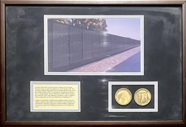 Framed Print Vietnam War Memorial Three Soldiers Medallion Matted 19.5x13 inches