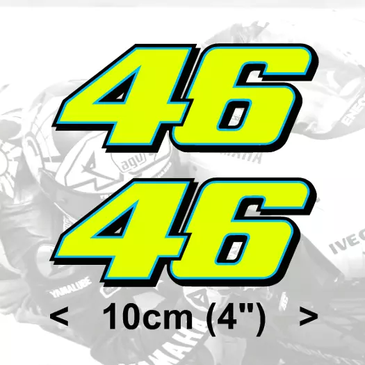 Valentino Rossi Sticker 46 FLUORESCENT YELLOW vinyl (2013)  2 x 10cm 4" stickers