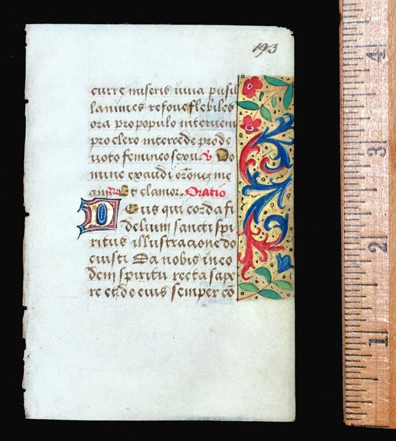 c. 1500 MEDIEVAL ILLUMINATED MANUSCRIPT BOOK OF HOURS LEAF, FRANCE, on VELLUM c. 1500 MEDIEVAL ILLUMINATED MANUSCRIPT BOOK OF HOURS LEAF, FRANCE, on VELLUM