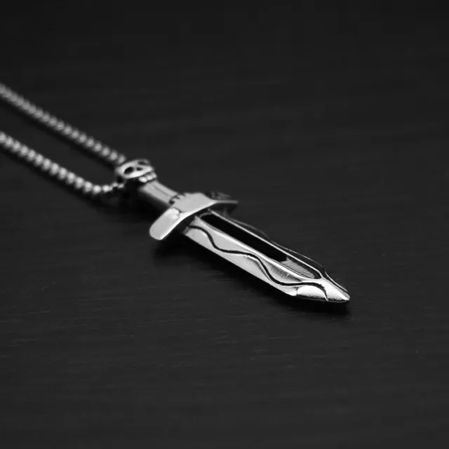 Men's Stainless Steel Skull Excalibur Necklace Pendant Jewelry with Chain 2