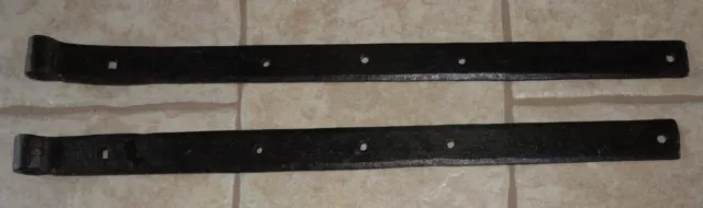 Antique 1800’s Large Barn Strap Hinges Hand Wrought Iron Square Ends 30”