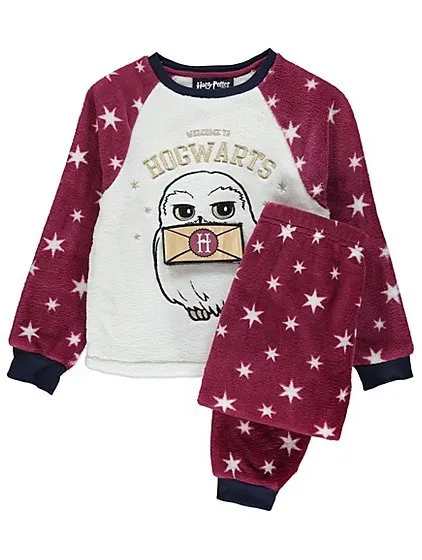 Girls Harry Potter Hogwarts Owl Fleece Pyjamas Pyjama Set Kids PJs
