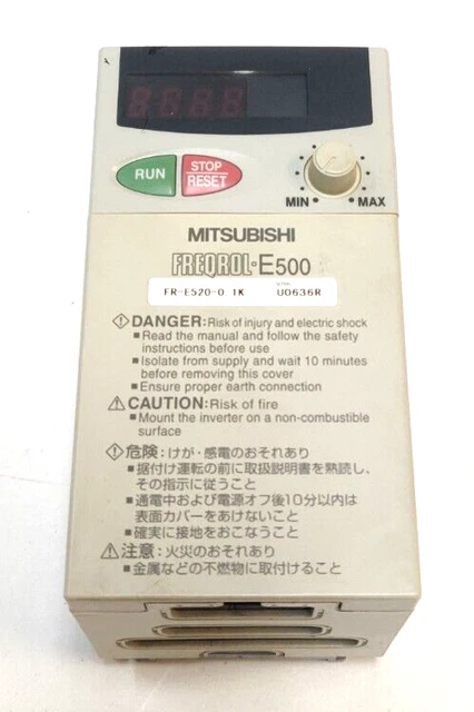 Mitsubishi Freqrol-E500 FR-E520-0.1K Inverter 0.1kW Input 1.5A 3PH 200-240VAC