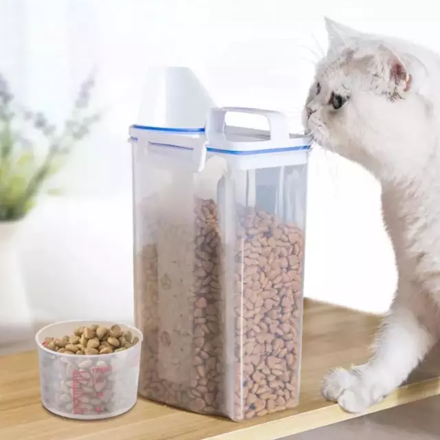 Contenedor de almacenamiento de alimentos para mascotas perro cachorro gato dispensador de bocadillos alimentos secos caja con taza #