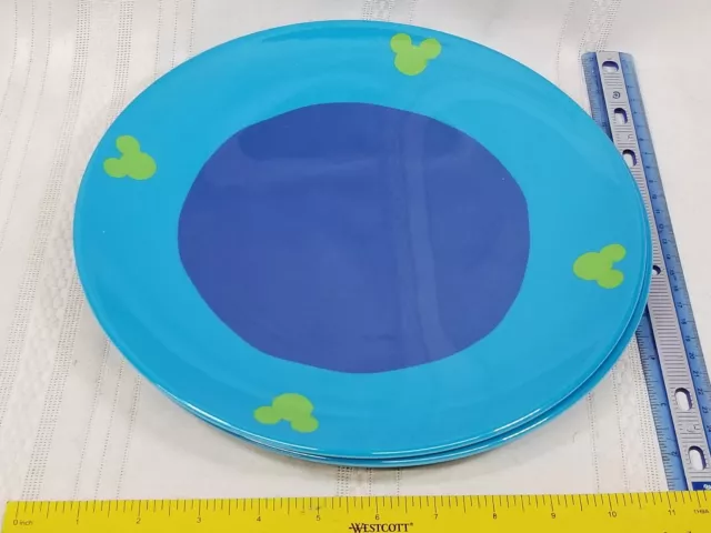 2 DISNEY Mikey mouse Melamine Plates Blue Green 11"