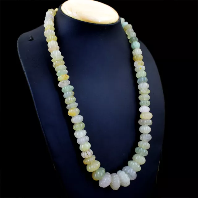 705.00 Cts Natural Carved Green Aventurine Round Shape Beads Necklace NK 34E37