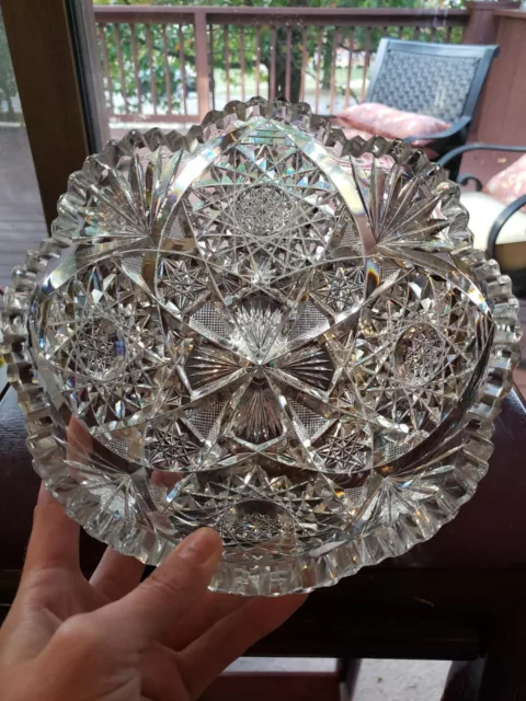 8" Serving Bowl American Brilliant Period Cut glass Crystal Hobstars unique