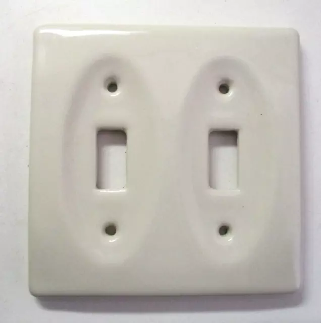 Porcelain Concave 2-Gang Beige Switch Wall Box Plate Cover Vintage
