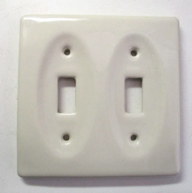 Porcelain Concave 2-Gang Beige Switch Wall Box Plate Cover Vintage