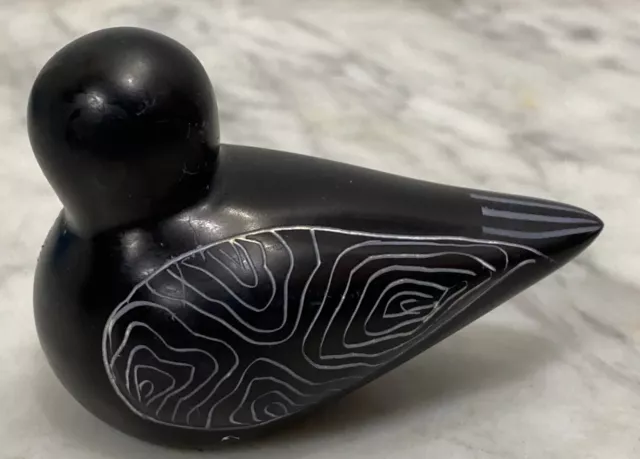 SMOLArt Hand Carved Soapstone Black Sitting Bird Figurine Handmade Kenya 2