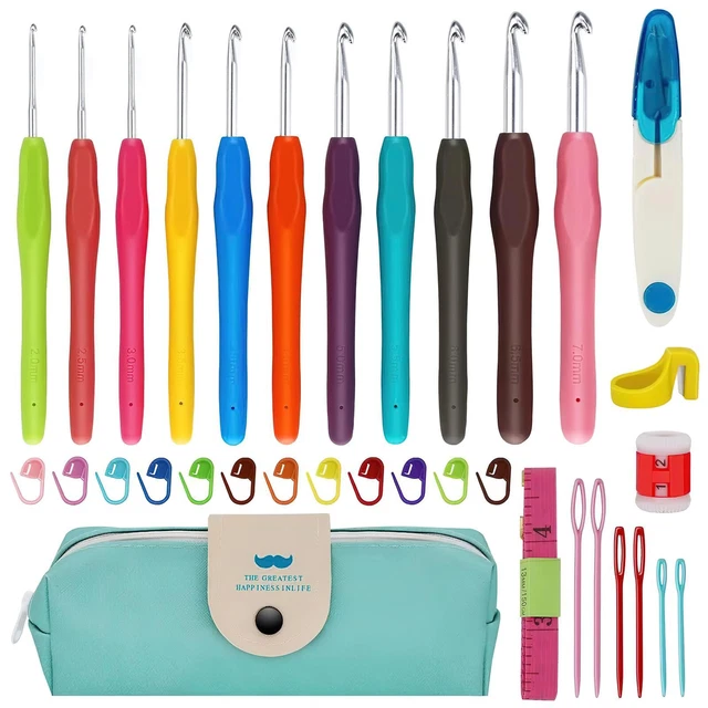 AID Set da 23 pezzi per uncinetto tunisino, include in plastica per uncinetto afgano e da maglia in alluminio afgano tunisino