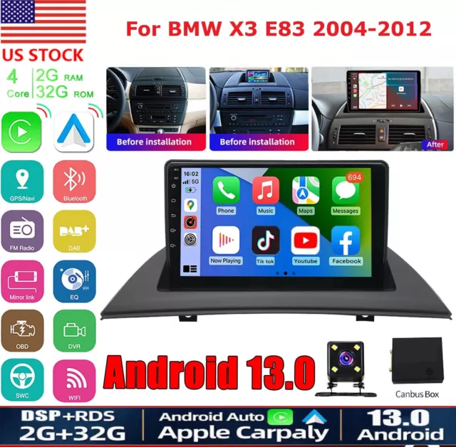 Car Stereo Radio Android 13 Apple WIFI Carplay GPS Navi For BMW X3 E83 2004-2012