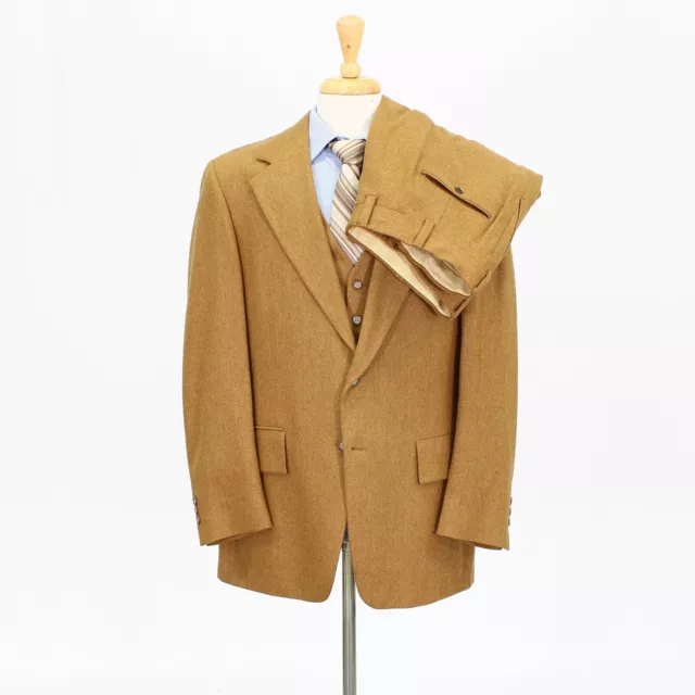Vintage 70s 40R 36x28 Brown Full Suit Solid 2B Wool